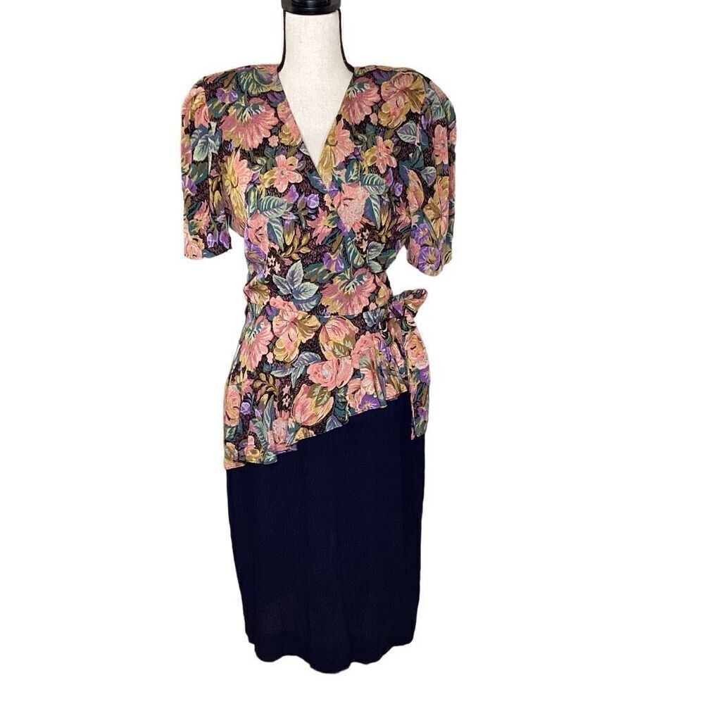 Phoebe Vintage 80’s Layered Faux Wrap Sheath Dress Size 10